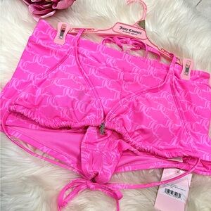 Juicy Couture Rhinestones bathing suit 2 Pc set Size L Bright Barbie Pink NEW